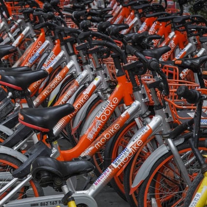 Bike-sharing bicycles are parked on the street in the Futian district of Shenzhen in this photo dated March 19, 2019. Photo:  SCMP / Roy Issa