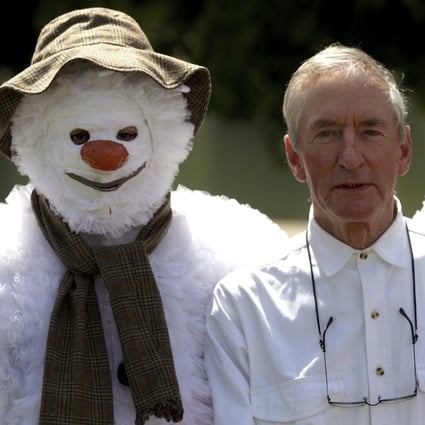 Author Raymond Briggs in Hyde Park, London, with a figure dressed as his best known character from 1978 book The Snowman. Briggs died aged 88 on August 10. Photo: Anthony Devlin/PA via AP
