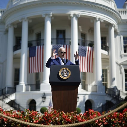 US President Joe Biden speaks before signing the Chips and Science Act during a ceremony on the South Lawn of the White House on Tuesday. Photo: Getty Images/TNS