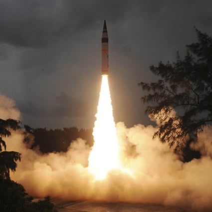 A nuclear-capable surface-to-surface Agni-V missile is test fired from an island off India’s east coast in 2013. Photo: Indian Defence Research and Development Organisation Handout via Reuters