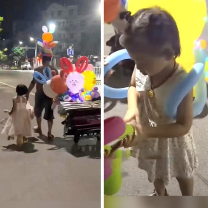 A father’s difficult decision to take his daughter with him when he sells balloons overnight went viral on the mainland Chinese internet. Photo: SCMP composite