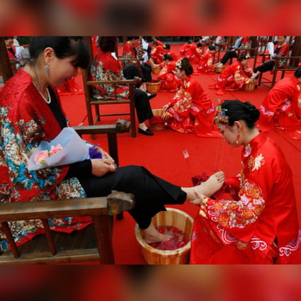 Washing the feet of elderly relatives is a tradition with a long history in China, intended to show filial piety, but some question the continued practising of it. Photo: Handout