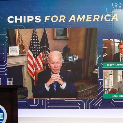 US President Joe Biden during a virtual meeting on the Chips and Science Act in Washington in July 2022. Photo: Bloomberg