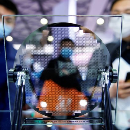 A display of a semiconductor device at Semicon China, a trade fair for semiconductor technology in Shanghai on March 17, 2021. Photo: Reuters.
