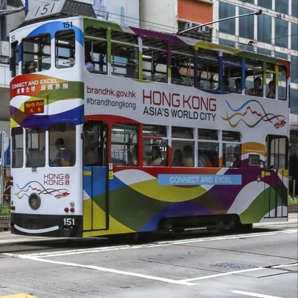 A tram bears the logo “Hong Kong - Asia’s World City”. Photo: SCMP / Nora Tam
