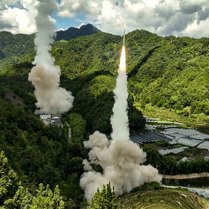 The rocket force under the PLA Eastern Theatre Command conducts conventional missile tests into waters off the eastern coast of Taiwan from an undisclosed location on August 4. Photo: Handout via Reuters 