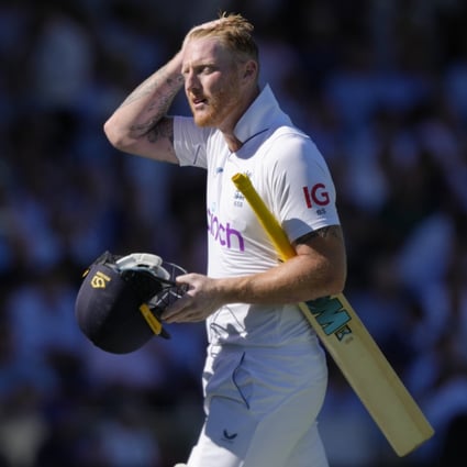 England captain Ben Stokes returns to the dressing room on Friday after his dismissal during the test match with South Africa at Lord’s. Photo: AP
