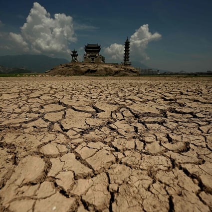 Cracked mud in the Poyang, China’s largest freshwater lake, which has shrunk to a fraction of its size. Photo: AFP