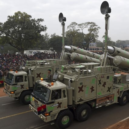 The Indian BrahMos Weapon System rolls down Rajpath during the full Republic Day Dress rehearsal in New Delhi in January 2015. Photo: AFP