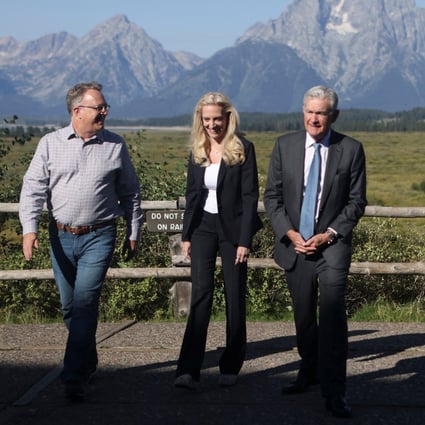 US Federal Reserve chair Jerome Powell (right), with vice-chair Lael Brainard and US Federal Reserve Bank of New York president and CEO John Williams at the central bank’s annual symposium in Wyoming. Photo: AP 