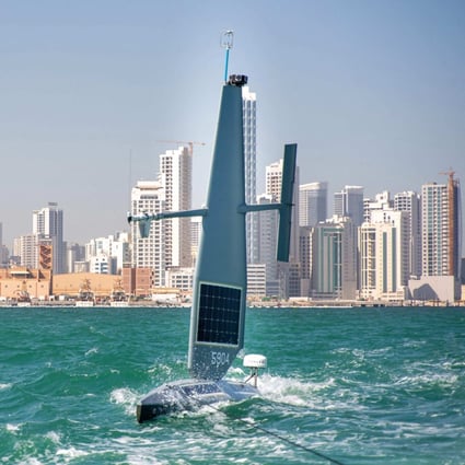A Saildrone Explorer unmanned surface vessel is seen in the Arabian Gulf off Bahrain’s coast on January 27. The US Naval Forces Central Command began operationally testing the vessel as part of an initiative to integrate new unmanned systems and artificial intelligence into US 5th Fleet operations. Photo: US Central Command/ AFP