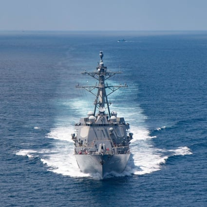 In this handout image courtesy of the US Navy taken on August 27, 2021 the AI Arleigh-burke class guided-missile destroyer USS Kidd transits the Taiwan Strait on Saturday. Photo: US Navy via AFP