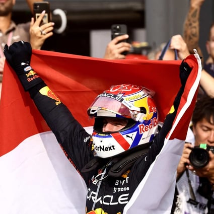 Red Bull Racing’s Dutch driver Max Verstappen celebrates after winning the Dutch Formula One Grand Prix at the Zandvoort circuit on Sunday. Photo: AFP