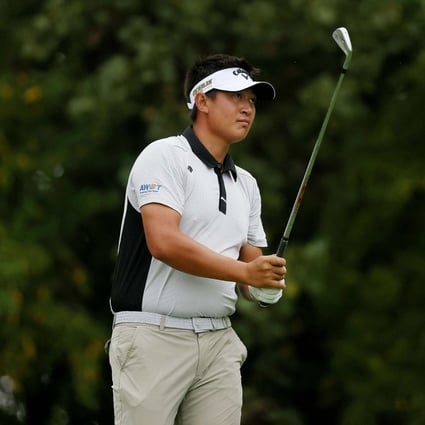 Carl Yuan of China watches a tee shot during the final round of the Korn Ferry Tour Championship in Newburgh, Indiana. Photo: AFP
