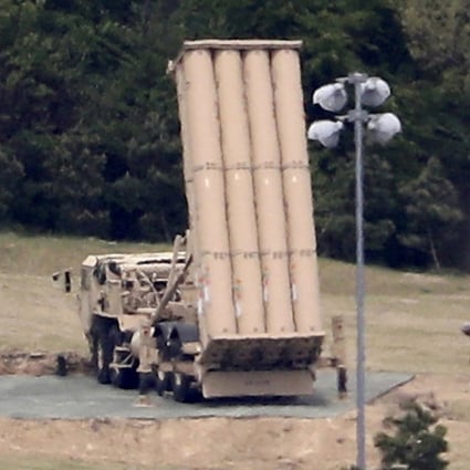 A US missile defense system called Terminal High Altitude Area Defense (THAAD) is installed at a golf course in Seongju, South Korea. Photo: Yonhap via AP/File