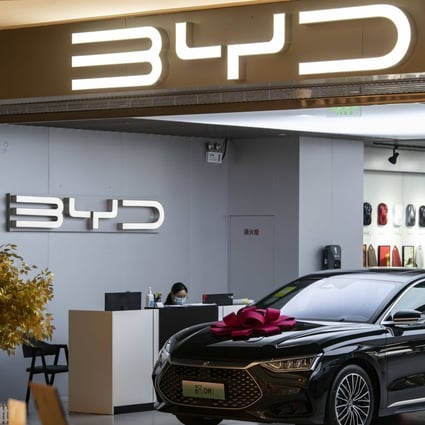 A BYD showroom in Shanghai. The Chinese electric vehicle maker is building an EV plant in Thailand. Photo: Bloomberg