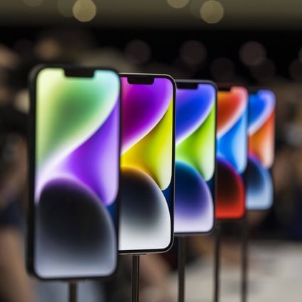 The iPhone 14 seen at an event at the Apple Park campus in Cupertino, California on Wednesday. Photo: Bloomberg