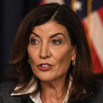 New York Governor Kathy Hochul speaks to members of the media on Tuesday. Photo: Bloomberg
