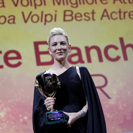 Cate Blanchett receives the Coppa Volpi Award for Best Actress at the Venice Film Festival in Italy on Saturday. Photo: Reuters 