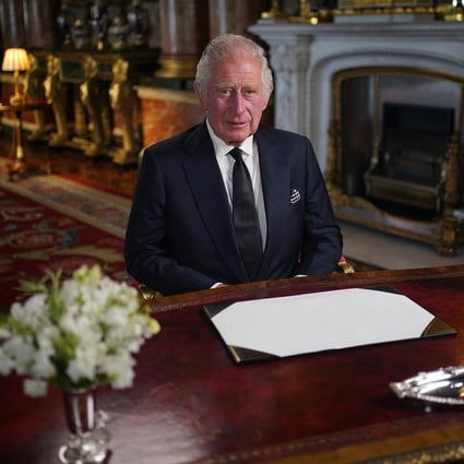 King Charles delivers his address to the nation from Buckingham Palace in London on Friday. Photo: PA
