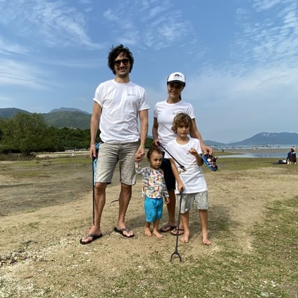 Ocean Material founder Toni Kienberger with his family on Lantau Island’s Shui Hau Wan Beach. Photo: Ocean Material