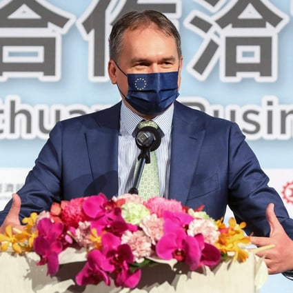 Vilnius’ first representative to Taiwan, Paulius Lukauskas, didn’t comment on the planned opening of a representative office at a trade event in Taipei on Monday. Photo: AFP