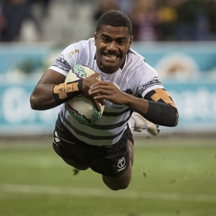 Pilipo Bukayaro of Fiji scores the final try of the match beating New Zealand in the men’s Final at the Rugby World Cup Sevens. Photo: AP
