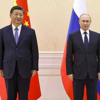 Chinese President Xi Jinping and Russian President Vladimir Putin at the meeting in Samarkand on Thursday. Photo: AP