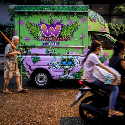 A mobile cannabis boutique in Bangkok, Thailand, where a bill to legalise the drug has received objections. Photo: EPA-EFE