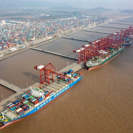 Ningbo-Zhoushan Port – the world’s biggest in terms of cargo throughput – also suspended operations on Tuesday night, but has yet to resume activities. Photo: Xinhau