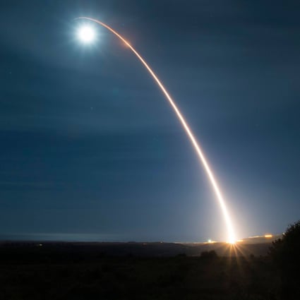 An unarmed Minuteman III intercontinental ballistic missile launches from Vandenberg Air Force Base in California on February 5, 2020. Despite heightened fears of nuclear war, given tensions over Ukraine and Taiwan, the biggest threat to human survival is more likely to be artificial intelligence or other ‘human software’. Photo: AFP