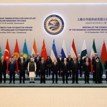 Xi Jinping pictured with other regional leaders at the SCO summit in Samarkand. Photo: AFP