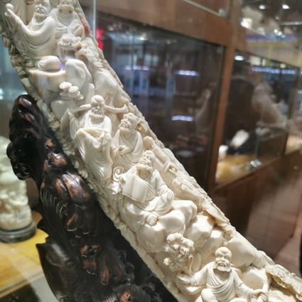 A close up of a carved mammoth tusk for sale in China. Photo: Handout
