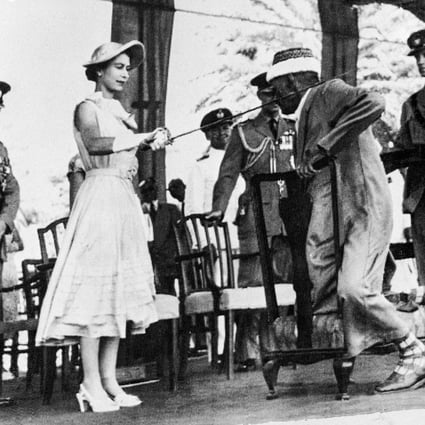 Yemen’s councillor Sayyid Abubakr bin Shaikh Alkaff kneels before Queen Elizabeth II to be knighted during her visit to Aden in 1954. The war-torn Yemeni city’s troubles now serve as a reminder of Britain’s complicated legacy in the Middle East. Photo: AFP