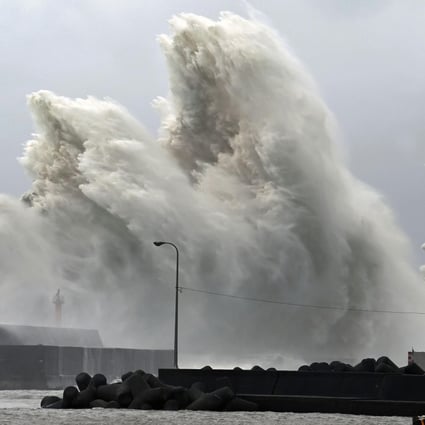 High waves hit the shore in Aki, Kochi Prefecture as Typhoon Nanmadol slammed southwestern Japan. Photo: AP