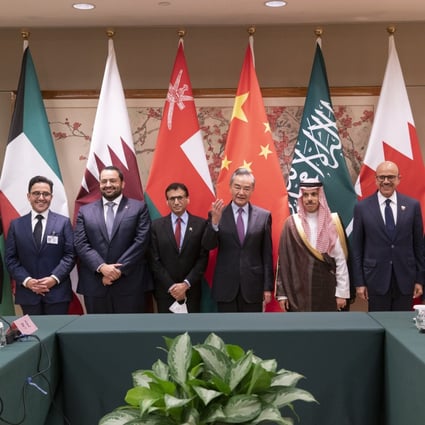 Chinese Foreign Minister Wang Yi meets counterparts from Gulf Cooperation Council countries on the sidelines of the 77th session of the UN General Assembly in New York on Monday. Photo: Xinhua