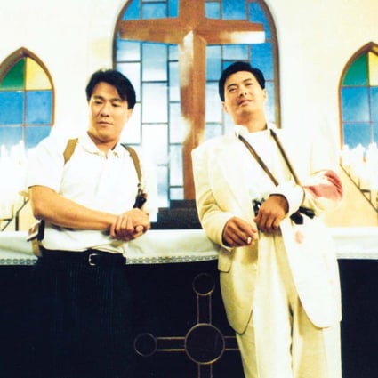 Chow Yun-fat (right) as the hitman Ah Jong and Danny Lee as Detective Li Ying in a still from The Killer (1989), directed by John Woo.