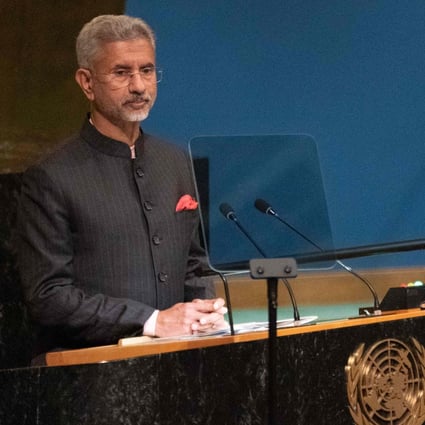 India’s Foreign Minister Subrahmanyam Jaishankar addresses the 77th session of the United Nations General Assembly in New York. Photo: AFP