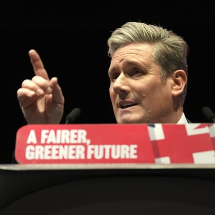 Keir Starmer, the leader of Britain’s Labour Party, makes his speech at the party’s annual conference in Liverpool, England. Photo: AP