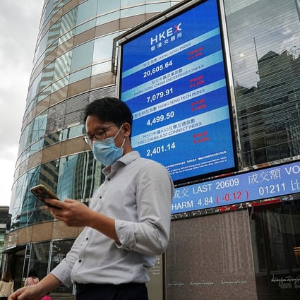 A screen displays the Hang Seng stock index outside the Hong Kong stock exchange. Photo: Reuters