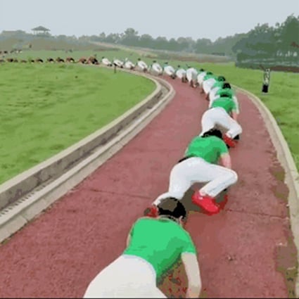 A strange new fitness craze is spreading in China. Called the ‘crocodile crawl’, fans say it leads to a healthier life and relieves spinal pain. Photo: SCMP composite