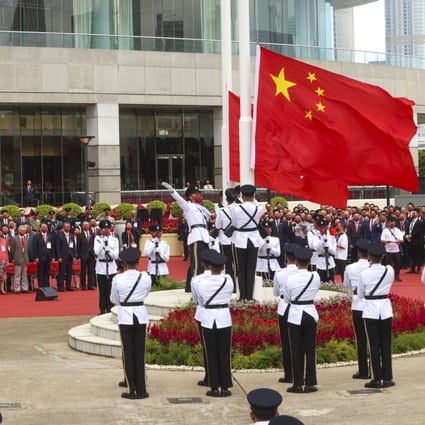 Hong Kong’s leader and top officials attend a flag-raising ceremony in the morning to mark National Day. Photo: Dickson Lee