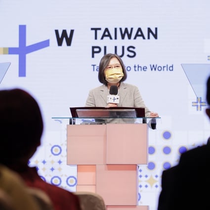 Taiwanese President Tsai Ing-wen at the TV operations launch of TaiwanPlus, in Taipei on October 3. Photo: Handout