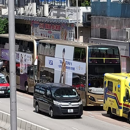 The scene after seven people were injured when two buses crashed on Kwai Chung Road on Monday. Photo: Facebook.