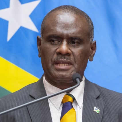 Solomon Islands Foreign Minister Jeremiah Manele at a media conference at Parliament in Wellington, New Zealand on Tuesday. Photo: New Zealand Herald via AP