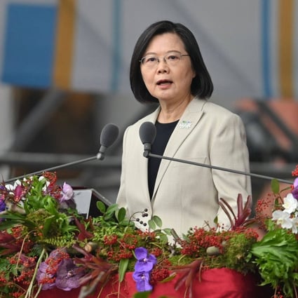 Taiwan’s President Tsai Ing-wen speaks at a ceremony to mark the island’s Double Tenth Day in front of the Presidential Office in Taipei on October 10, 2022. Photo: AFP