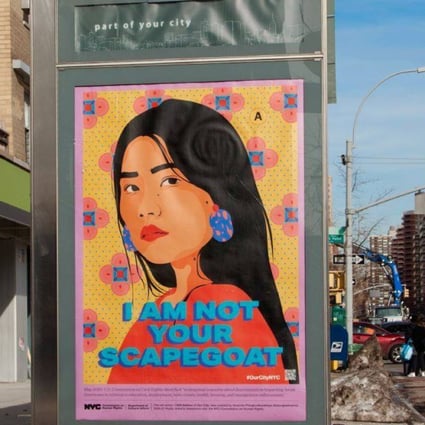 The cover of the Stop AAPI Hate report “The Blame Game” features this photograph of a bus shelter advertisement in New York City, part of efforts by the Asian-American community to raise awareness and discourage hate speech and action. Photo: MK Luff
