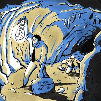 Many of China’s struggling entrepreneurs appear to be stumbling through the dark, desperate for a glimmer of hope in fraught economic times. Illustration: Brian Wang