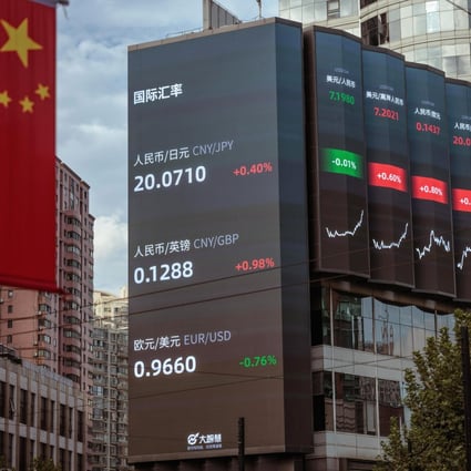 A screen showing the latest stock and currency data in Shanghai in September 2022. Photo: EPA-EFE