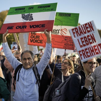 Protesters march against the Iranian regime in Berlin, Germany on Saturday. Photo: AP 